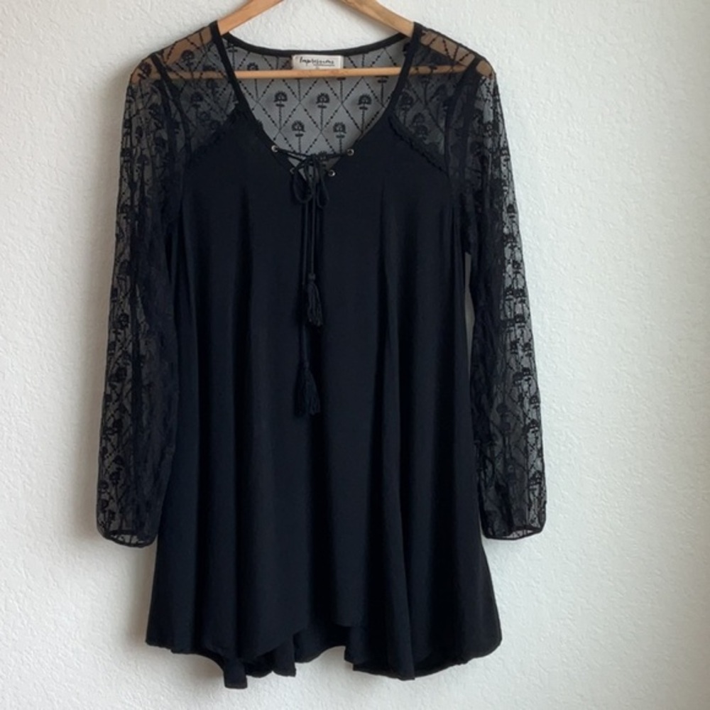 IMPRESSIONS Black Lace Detail Tunic or Mini Size Large
